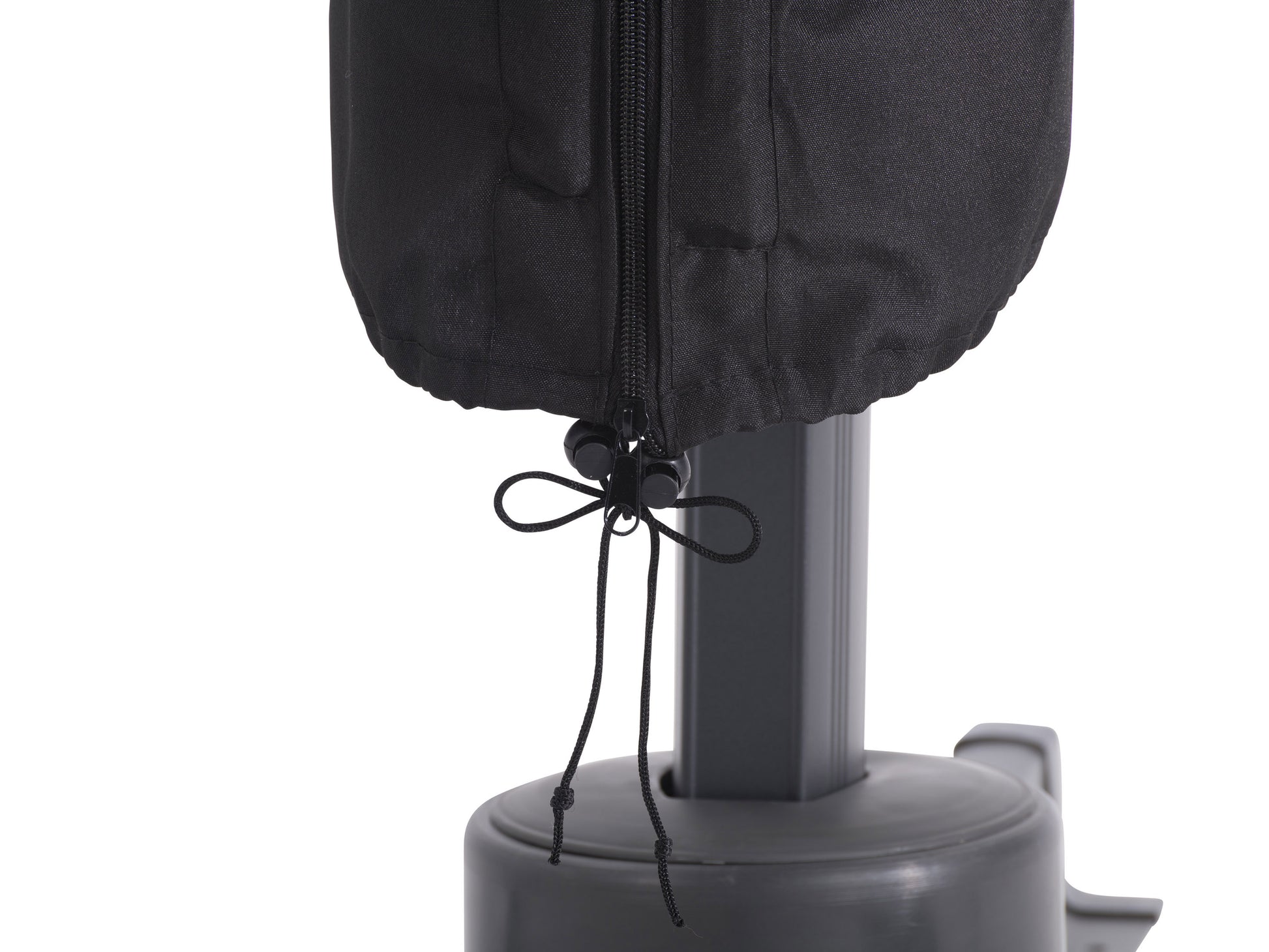Black waterproof patio umbrella cover with zipper closure and reinforced seams, designed to protect outdoor umbrellas from weather damage, fits 9-11 feet umbrellas, UV-resistant and tear-proof.