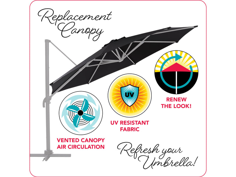 black deluxe offset patio umbrella canopy replacement 500 Series infographic CorLiving