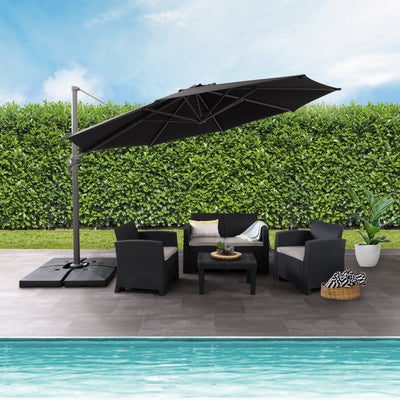 black deluxe offset patio umbrella with base 500 Series lifestyle scene CorLiving#color_ppu-black