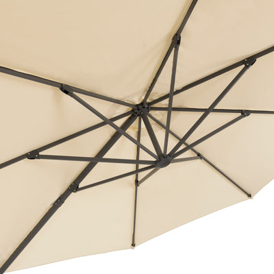 warm white deluxe offset patio umbrella with base 500 Series detail image CorLiving#color_ppu-warm-white