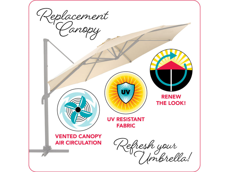 warm white deluxe offset patio umbrella canopy replacement 500 Series infographic CorLiving