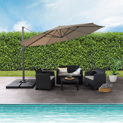 brown deluxe offset patio umbrella with base 500 Series lifestyle scene CorLiving#color_ppu-brown