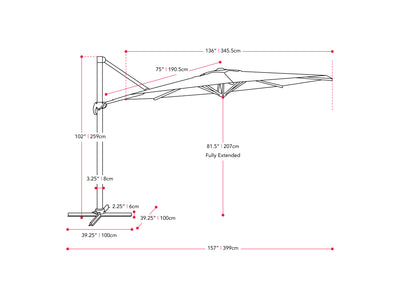 grey deluxe offset patio umbrella 500 Series measurements diagram CorLiving#color_ppu-grey