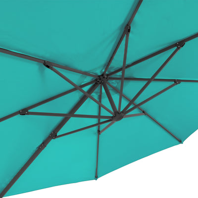 turquoise blue deluxe offset patio umbrella with base 500 Series detail image CorLiving#color_ppu-turquoise-blue