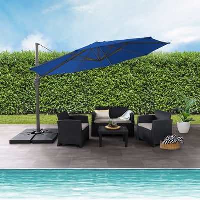 cobalt blue deluxe offset patio umbrella with base 500 Series lifestyle scene CorLiving#color_ppu-cobalt-blue