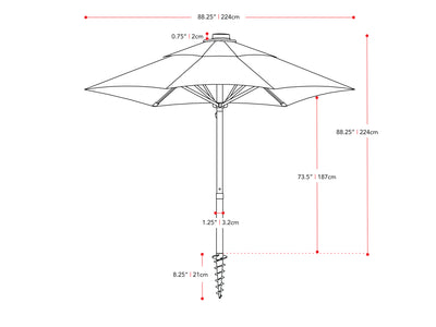 orange beach umbrella 600 Series measurements diagram CorLiving#color_orange