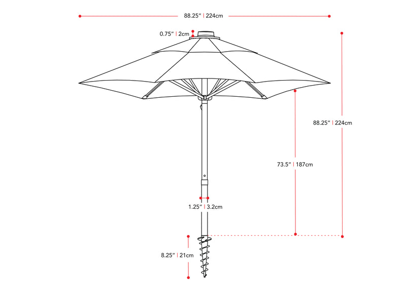 lime green beach umbrella 600 Series measurements diagram CorLiving