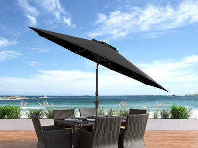 black large patio umbrella, tilting 700 Series lifestyle scene CorLiving#color_ppu-black