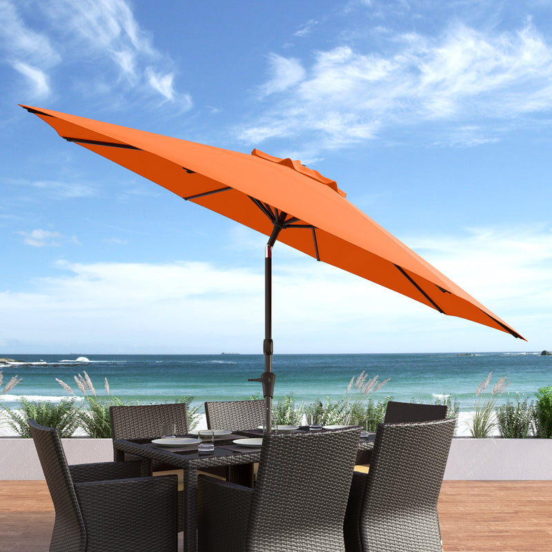 orange large patio umbrella, tilting with base 700 Series lifestyle scene CorLiving