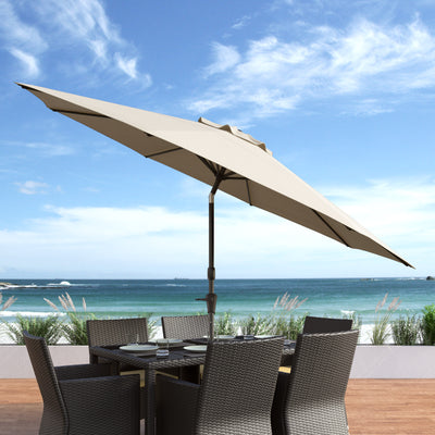 warm white large patio umbrella, tilting with base 700 Series lifestyle scene CorLiving#color_ppu-warm-white