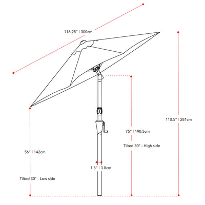 yellow large patio umbrella, tilting with base 700 Series measurements diagram CorLiving#color_ppu-yellow