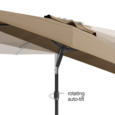 brown large patio umbrella, tilting with base 700 Series detail image CorLiving#color_ppu-brown