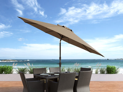 brown large patio umbrella, tilting 700 Series lifestyle scene CorLiving#color_ppu-brown
