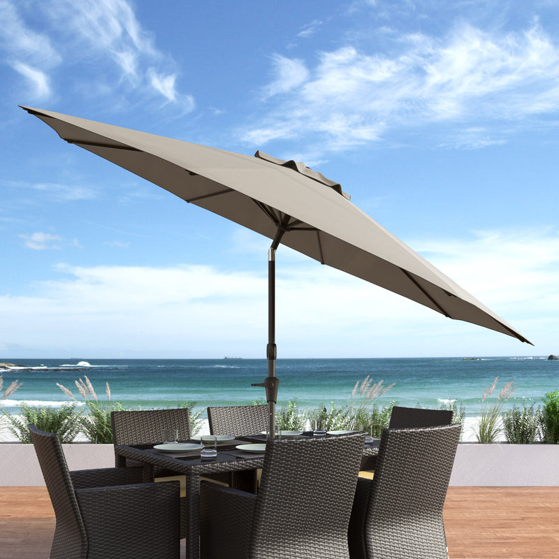 grey large patio umbrella, tilting with base 700 Series lifestyle scene CorLiving