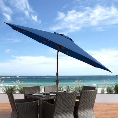 cobalt blue large patio umbrella, tilting with base 700 Series lifestyle scene CorLiving#color_ppu-cobalt-blue
