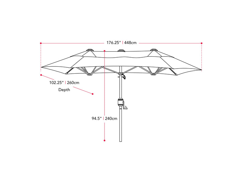 black double patio umbrella, 15ft Bertha collection measurements diagram CorLiving