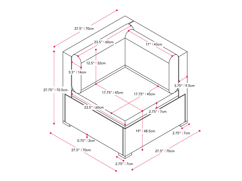 black and ash grey Outdoor Corner Chair Parksville Collection measurements diagram by CorLiving