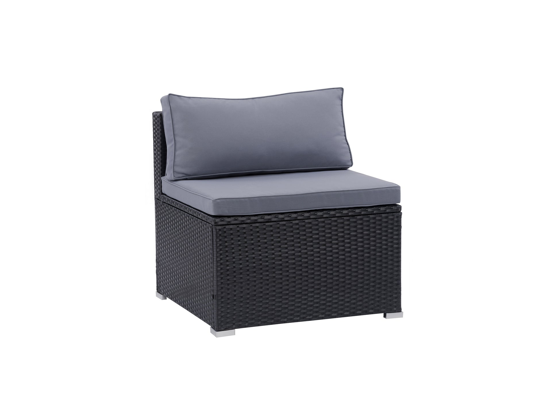 Wicker patio chair with curved backrest, dark brown wicker weave, and beige cushions. Ideal for outdoor lounging, featuring weather-resistant materials and a modern design. Perfect for garden or patio use.