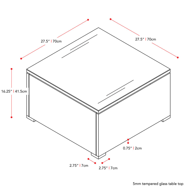 black Square Outdoor Coffee Table Parksville Collection measurements diagram by CorLiving