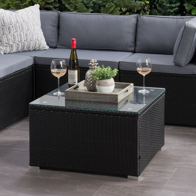 black Square Outdoor Coffee Table Parksville Collection lifestyle scene by CorLiving#color_black