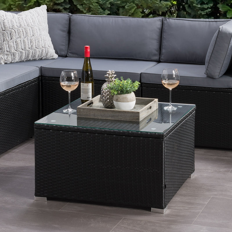 black Square Outdoor Coffee Table Parksville Collection lifestyle scene by CorLiving