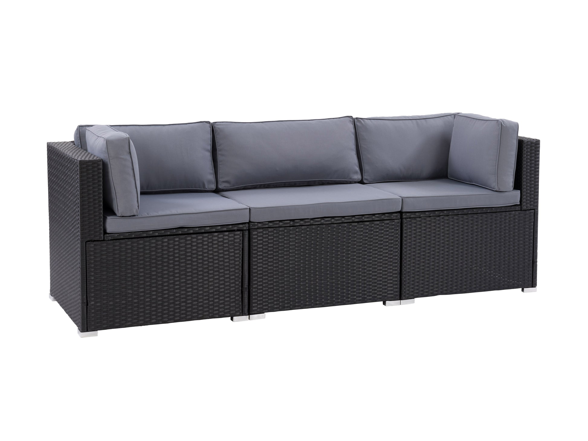 Outdoor wicker sofa 3-piece set with beige cushions, featuring a sturdy brown rattan frame, modular design for customizable seating, perfect for patio or garden relaxation, weather-resistant and durable.