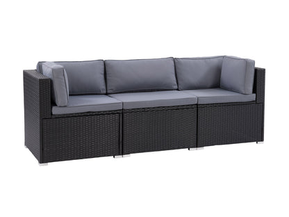 Outdoor wicker sofa 3-piece set with beige cushions, featuring a sturdy brown rattan frame, modular design for customizable seating, perfect for patio or garden relaxation, weather-resistant and durable.