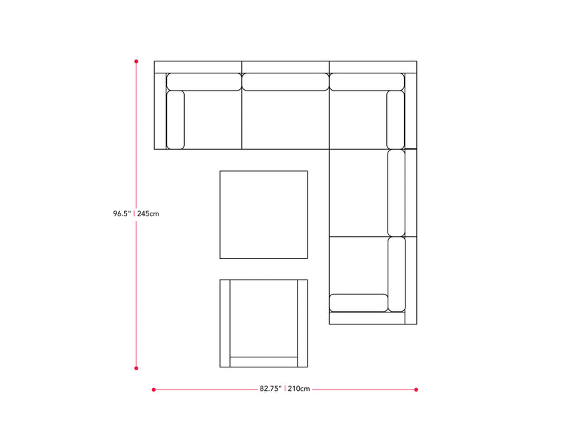 black and ash grey Outdoor Sectional Set, 7pc Parksville Collection measurements diagram by CorLiving