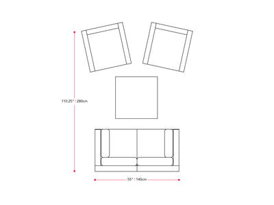 black and ash grey Outdoor Sofa Set, 5pc Parksville Collection measurements diagram by CorLiving#color_black-and-ash-grey