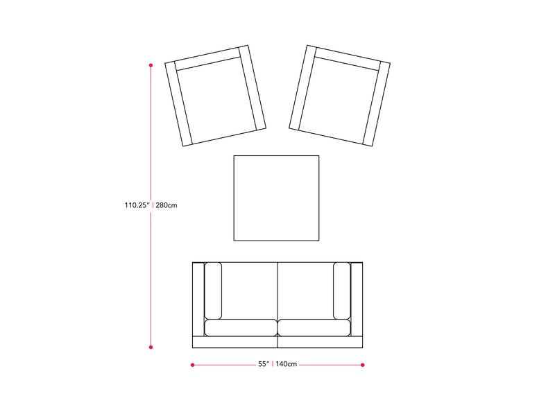 black and ash grey Outdoor Sofa Set, 5pc Parksville Collection measurements diagram by CorLiving