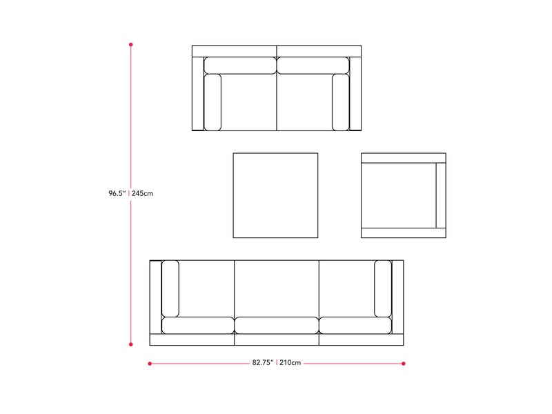 blended grey weave and oxford blue Outdoor Sofa Set, 7pc Parksville Collection measurements diagram by CorLiving