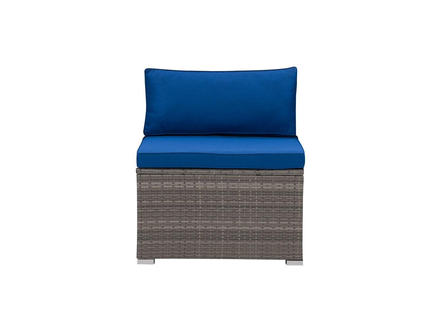 Brown wicker patio chair with beige cushions, featuring a sturdy metal frame and a high backrest. Ideal for outdoor use, this chair combines comfort with a stylish, weather-resistant design.