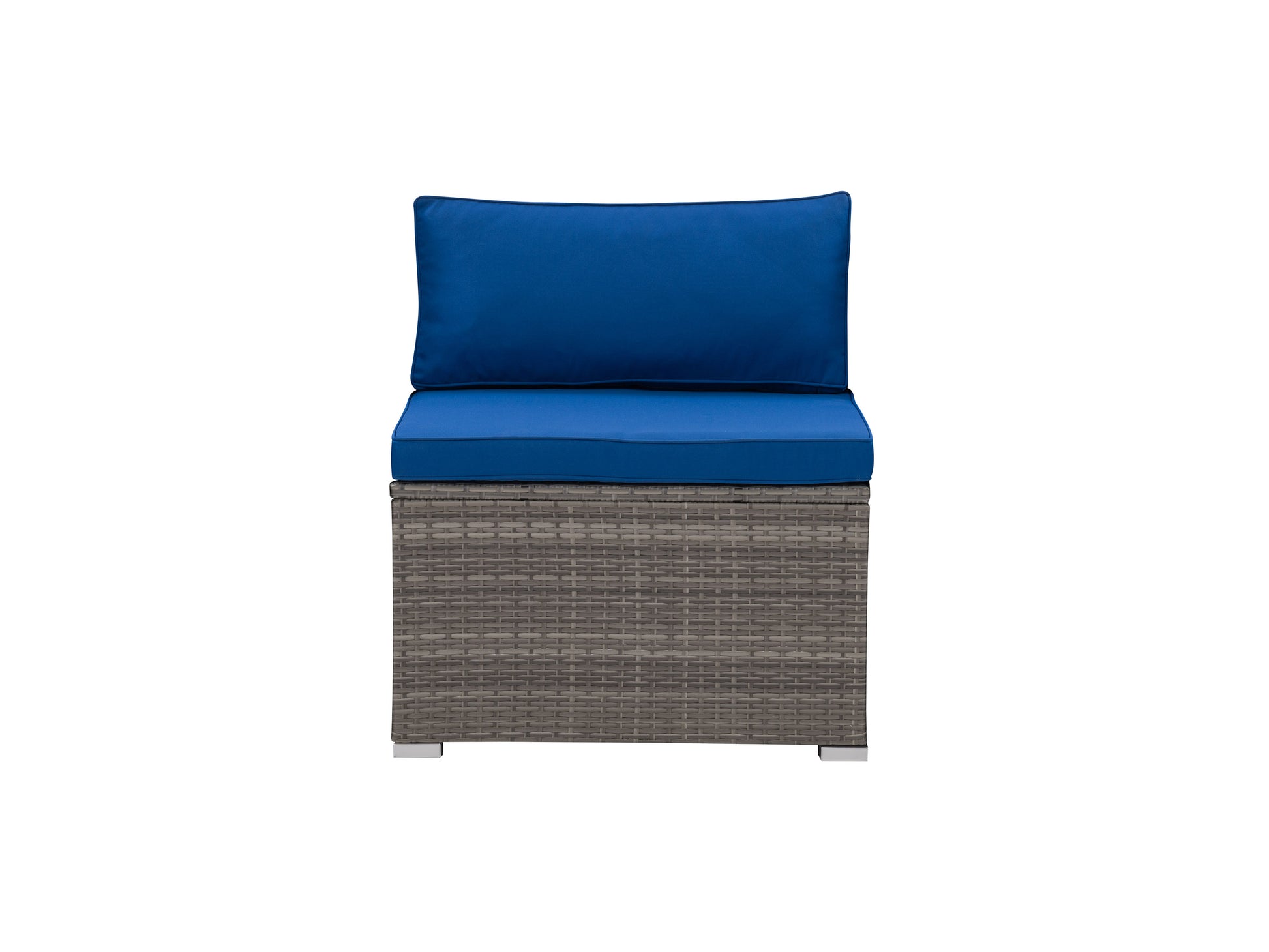 Brown wicker patio chair with beige cushions, featuring a sturdy metal frame and a high backrest. Ideal for outdoor use, this chair combines comfort with a stylish, weather-resistant design.