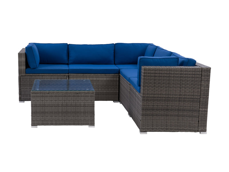 blended grey weave and oxford blue Patio Sectional Set, 6pc Parksville Collection product image by CorLiving