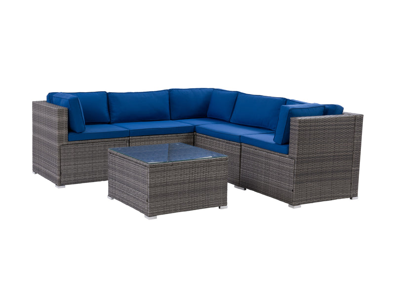 blended grey weave and oxford blue Patio Sectional Set, 6pc Parksville Collection product image by CorLiving