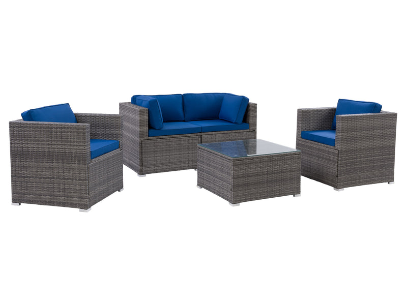 blended grey weave and oxford blue Outdoor Sofa Set, 5pc Parksville Collection product image by CorLiving