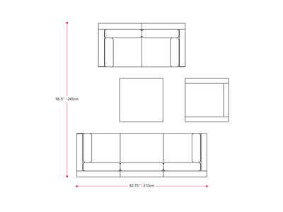 black and ash grey Outdoor Sofa Set, 7pc Parksville Collection measurements diagram by CorLiving#color_black-and-ash-grey