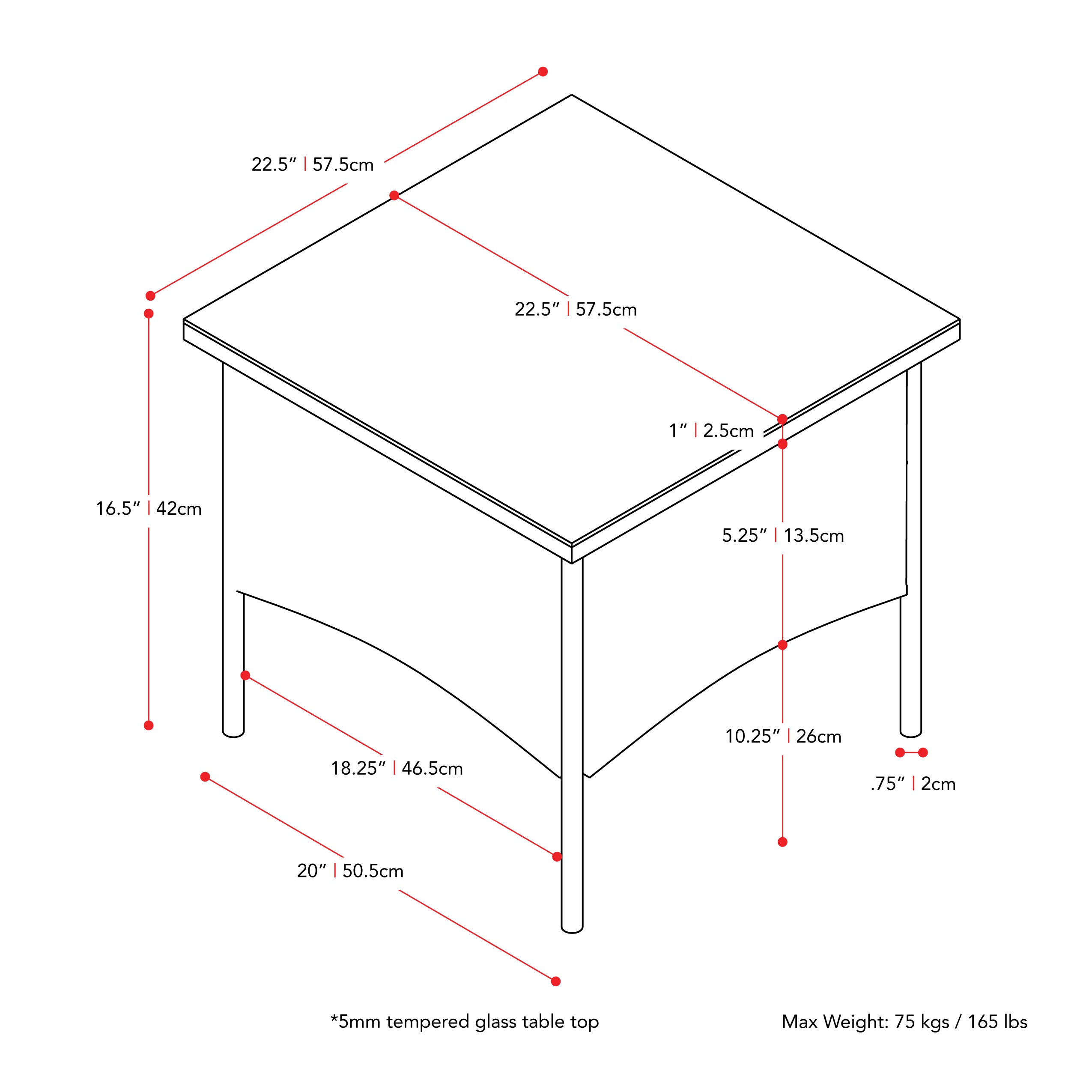 black weave Outdoor Wicker Side Table Parksville Collection measurements diagram by CorLiving#color_textured-black-weave