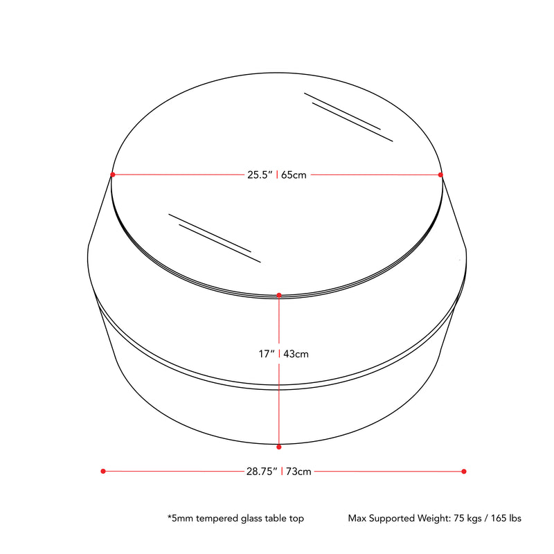 black weave Round Wicker Coffee Table Parksville Collection measurements diagram by CorLiving