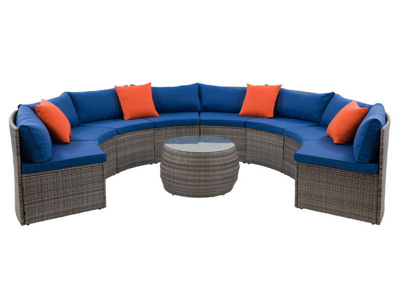 blended grey and oxford blue Circular Outdoor Seating, 5pc Parksville Collection product image by CorLiving