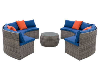 blended grey and oxford blue Circular Outdoor Seating, 5pc Parksville Collection product image by CorLiving#color_blended-grey-and-oxford-blue