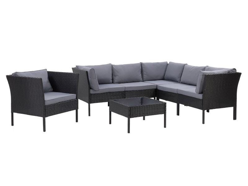 black and ash grey L Shaped Outdoor Sectional, 7pc Parksville Collection product image by CorLiving