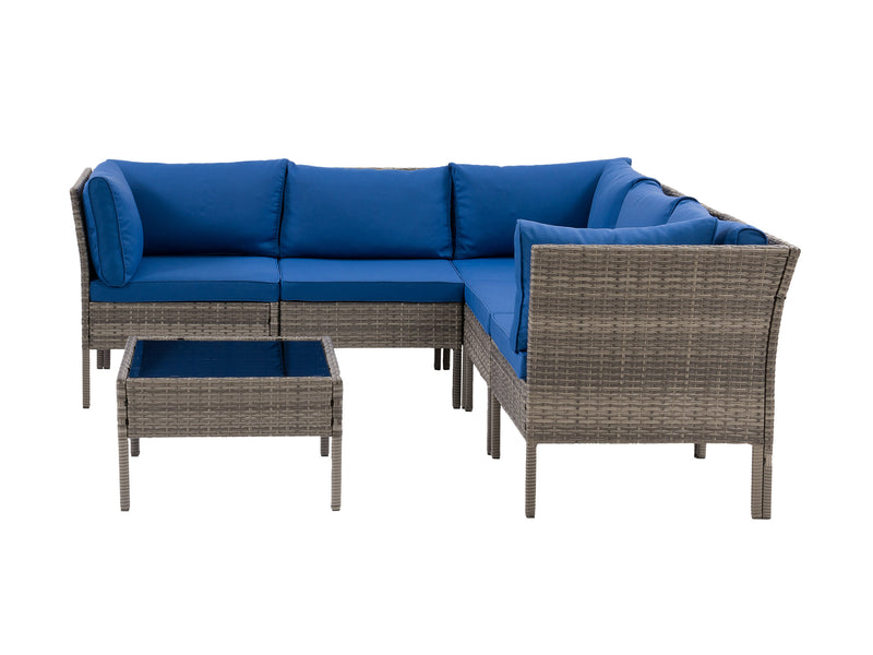 blended grey and oxford blue Patio Sectional Set, 6pc Parksville Collection product image by CorLiving