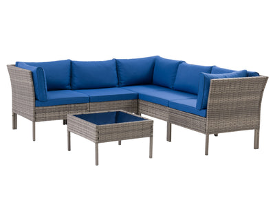 blended grey and oxford blue Patio Sectional Set, 6pc Parksville Collection product image by CorLiving#color_blended-grey-and-oxford-blue