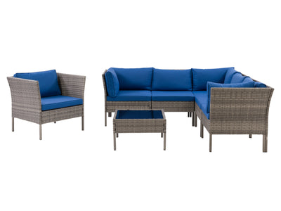 blended grey weave and oxford blue L Shaped Outdoor Sectional, 7pc Parksville Collection product image by CorLiving#color_blended-grey-weave-and-oxford-blue