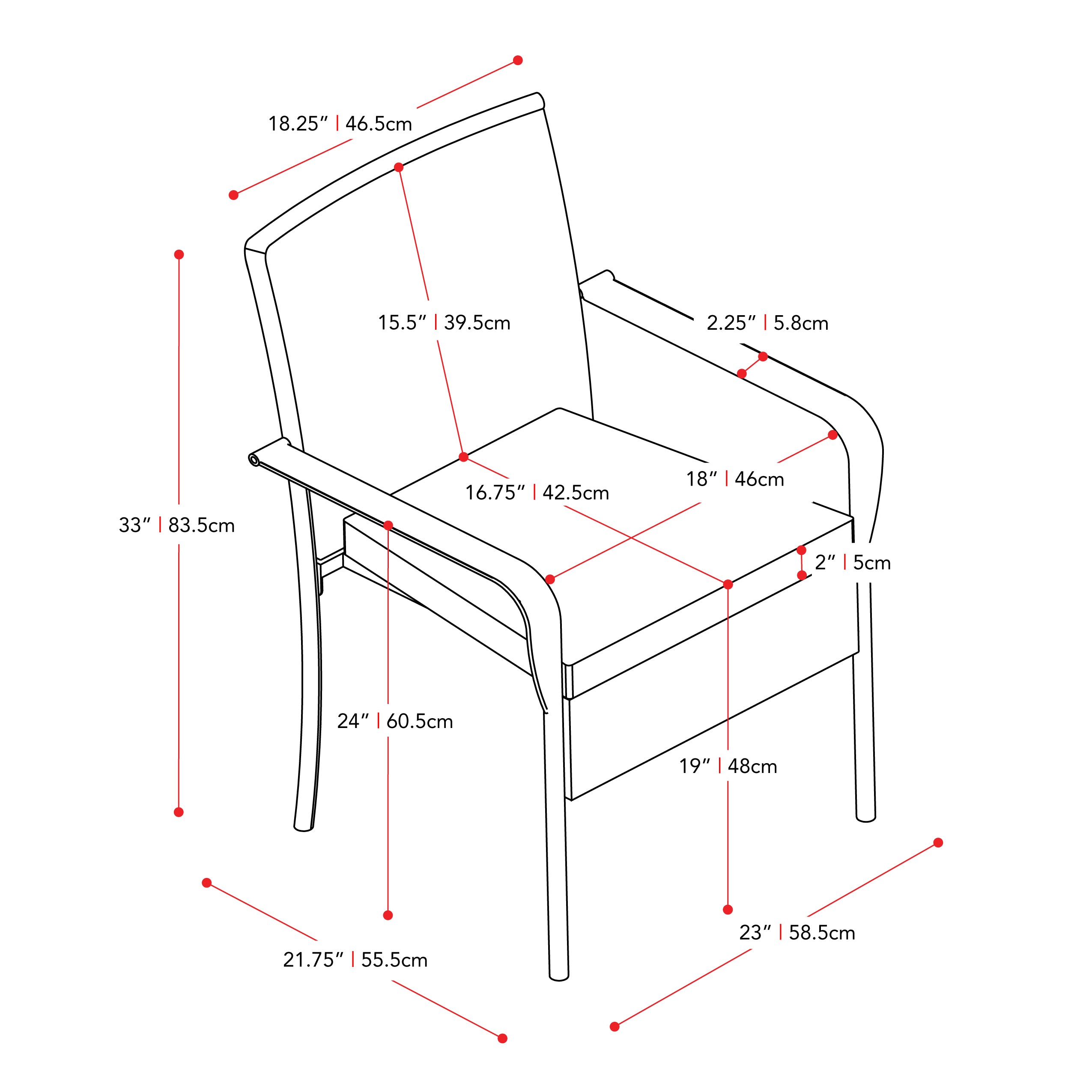 black Stackable Patio Chairs, Set of 2 Parksville Collection measurements diagram by CorLiving #color_black