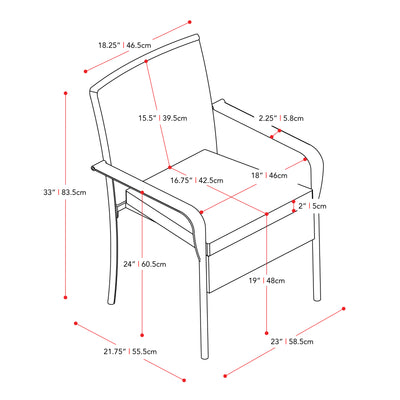 black Stackable Patio Chairs, Set of 2 Parksville Collection measurements diagram by CorLiving #color_black