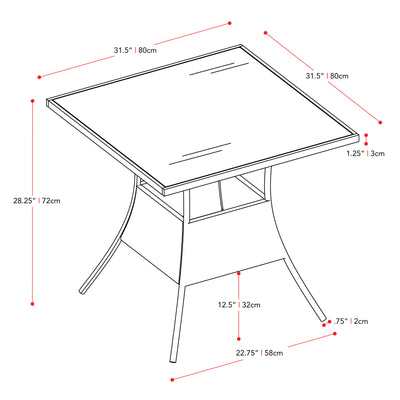 black Square Outdoor Dining Table Parksville Collection measurements diagram by CorLiving#color_black