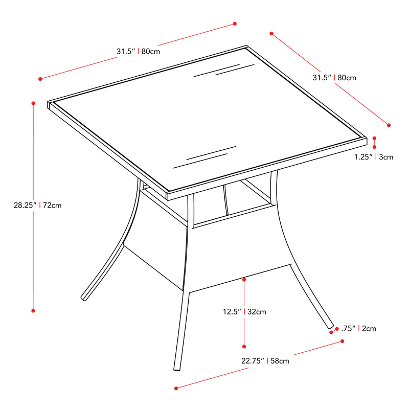 black Square Outdoor Dining Table Parksville Collection measurements diagram by CorLiving