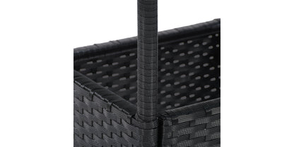 Black metal bistro patio table with round slatted top, sturdy curved legs, and weather-resistant finish. Ideal for outdoor dining and garden settings.